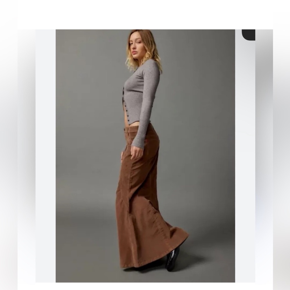 BDG Kendall Fluted Corduroy Maxi Skirt Brown boho Goblincore cottagecore Sz M - Picture 2 of 15